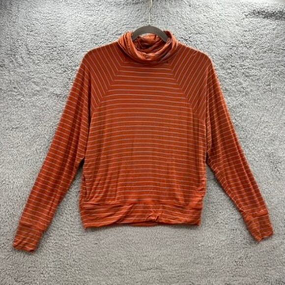 prAna Women's Small Activewear Orange Long Sleeve Top Stretchy Turtle Neck - Picture 1 of 9